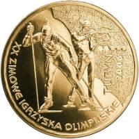 (108) Монета Польша 2006 год 2 злотых "XX Зимняя Олимпиада Турин 2006"  Латунь  UNC