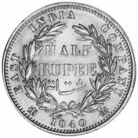 (№1840km456.1) Монета Индия 1840 год frac12; Rupee