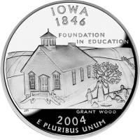 (029s, Ag) Монета США 2004 год 25 центов "Айова"  Серебро Ag 900  PROOF