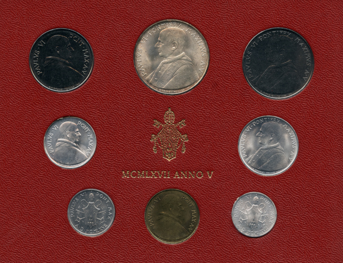 (1967, 8 монет) Набор монет Ватикан 1967 год &quot;Павел VI&quot;  Буклет