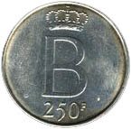 (№1976km158.1) Монета Бельгия 1976 год 250 Francs (Серебряный юбилей короля Бодуэна I - Фламандская 