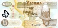 Банкнота Замбия 2011 год 500 квача Орлан-крикун   UNC