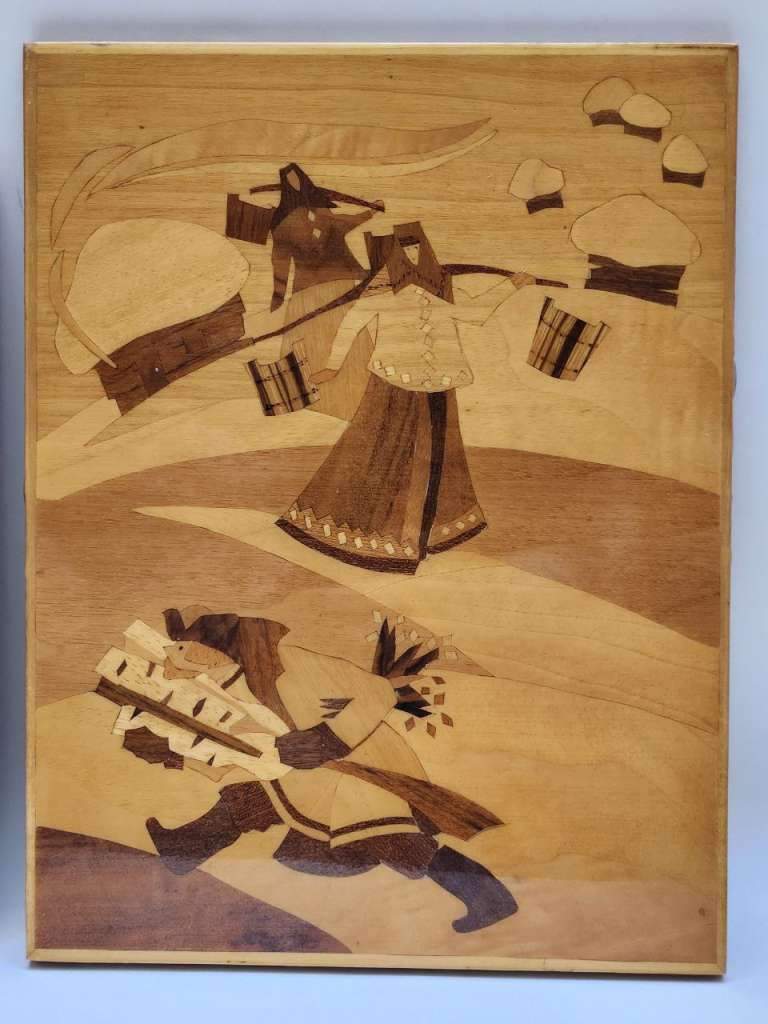 Панно 2 шт маркетри лак фанера СССР шпон ценных пород дерева 28 х 22 см и 24 х 14 см