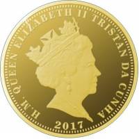 (№2017) Монета Тристан да Кунья 2017 год 1 Pound (Королева Елизавета II Юбилейная Сапфир - золото)