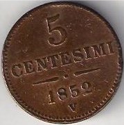 (№1852km31.2) Монета Италия 1852 год 5 Centesimi