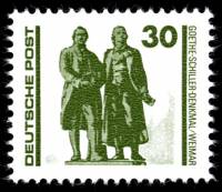 (1990-050) Марка Германия (ГДР) "Памятник Гете-Шиллеру, Веймар"    Памятники и здания III Θ