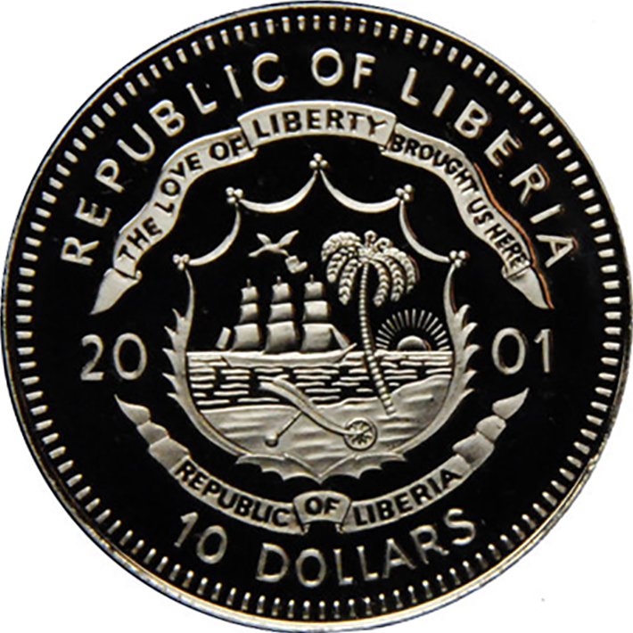 (2001) Монета Либерия 2001 год 10 долларов &quot;Вождь Сидящий бык&quot;   UNC