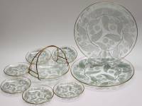 Сервиз для десертов варенья Лакомка СССР 1980-е Блюдо 2 Тарелки 6 розеток стекло растительный узор