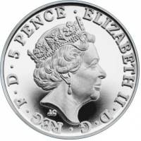 (№2016) Монета Великобритания 2016 год 5 Pence (Британия - Серебро)