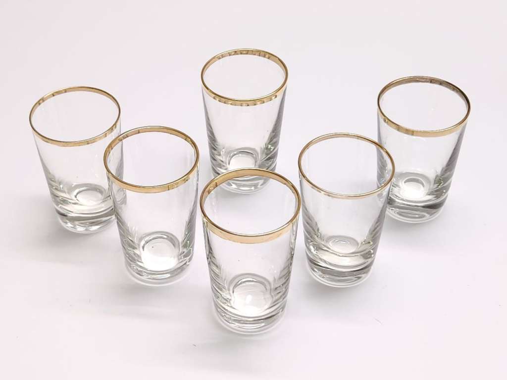 Стопки СССР стекло позолота 6 штук золотая полоска толстое дно