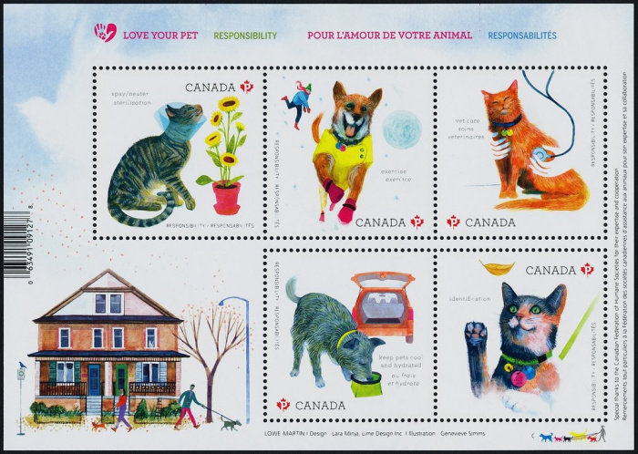 (№2015-214) Блок марок Канада 2015 год &quot;Любите своего питомца&quot;, Гашеный