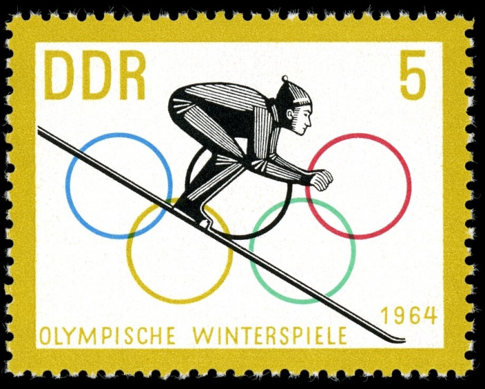 (1963-068) Марка Германия (ГДР) &quot;Прыжки с трамплина (1)&quot;    Зимние ОИ 1964, Инсбрук III O