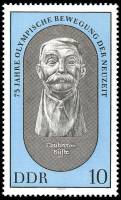 (1969-058) Марка Германия (ГДР) "Кубертен, бюст"    ОИ 75 лет II Θ