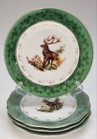 Тарелки блюдца Охота Олень Чехия 4 штуки диаметр 15 см