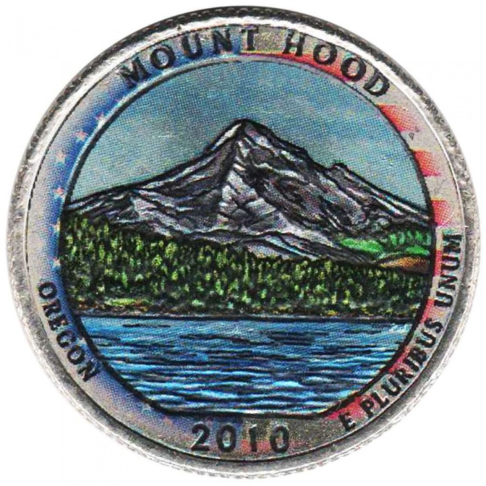 005d Монета США 2010 год 25 центов Маунт-Худ  Вариант №2 Медь-Никель  COLOR. Цветная