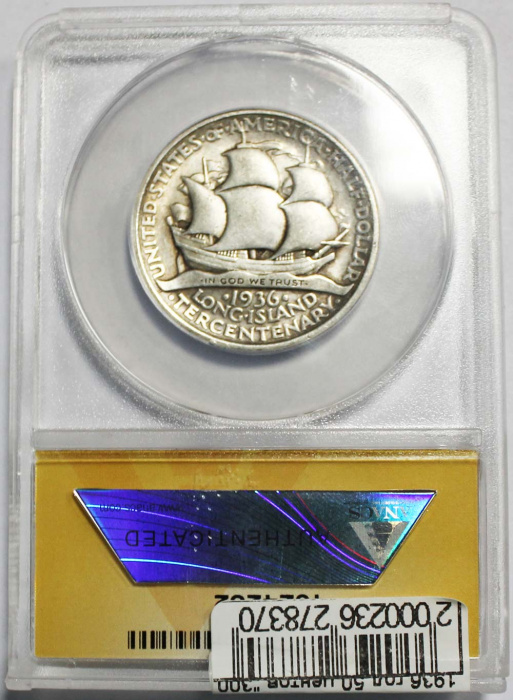 (1936) Монета США 1936 год 50 центов   Трехсотлетие Лонг-Айленда Серебро Ag 900  XF