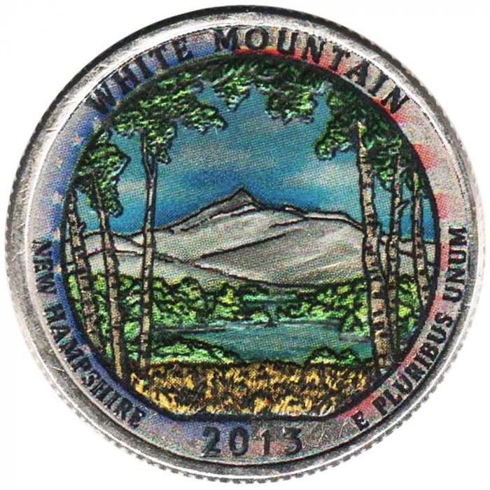 (016d) Монета США 2013 год 25 центов &quot;Белые горы&quot;  Вариант №2 Медь-Никель  COLOR. Цветная