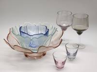Набор сервировочной посуды цветное стекло Бокалы Салатники Фркктовница Стопки 7 педметов СССР
