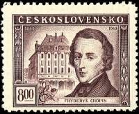 (1949-023) Марка Чехословакия "Ф. Шопен (Коричневая)"    100 лет со дня смерти Фридерика Шопена II Θ