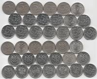 1997-2021 СПМД ММД 19 монет по 5 рублей Набор монет Россия   XF