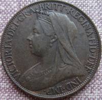 (1899) Монета Великобритания 1899 год 1 фартинг "Королева Виктория"  Бронза  VF
