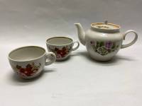 Чайная чашка 2 шт + чайник заварочный Красный фарфорист Грузино