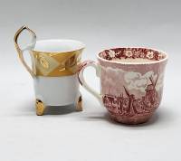 Кофейные чашки 2 шт На золотых ножках и Английская с розовым узором