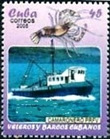 (№4709) Марка Куба 2005 год &quot;Лодки креветок&quot;, Гашеная