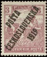 (1919-140) Марка Чехословакия "Жнец (Красно-сиреневая)"    Марки Австрии и Венгрии, с черной или син