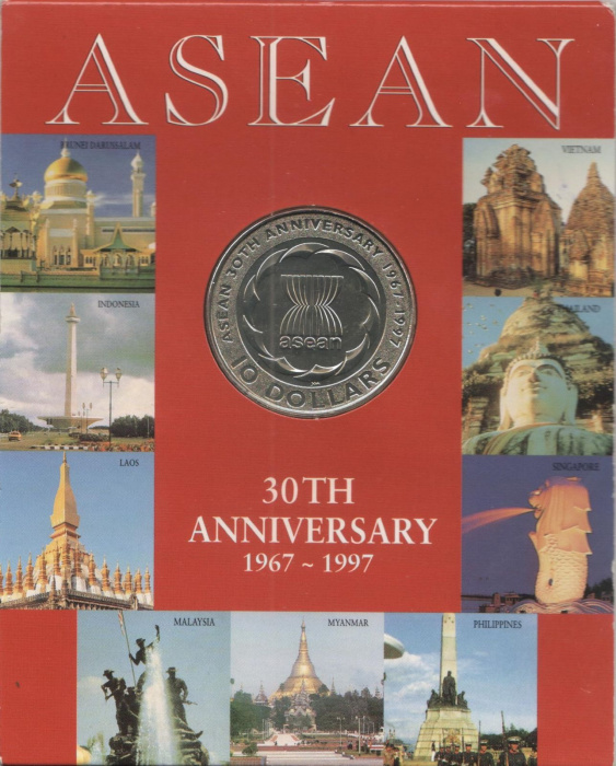 (1997) Монета Сингапур 1997 год 10 долларов &quot;АСЕАН. 30 лет&quot;  Медь-Никель  Буклет