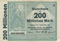 (№1923) Банкнота Германия 1923 год "200,000,000 Mark"