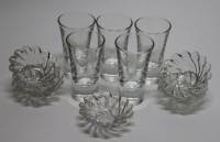 Стопки и икорницы, набор 10 предметов, стекло (сост. на фото)