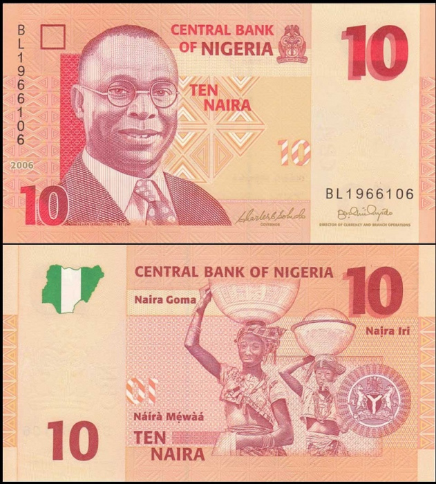 (2006) Банкнота Нигерия 2006 год 10 найра &quot;Альван Икоку&quot; Бумага  UNC