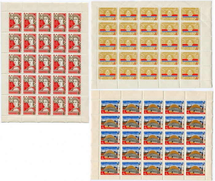 (1965-070-72) Набор листов (3 шт по 25 марок 5х5) СССР    Прибалтийские республики 25 лет III O