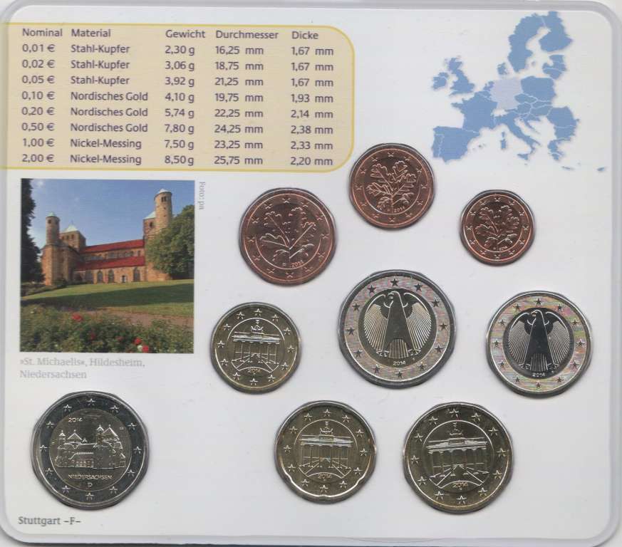 (2014f, 9 монет) Набор монет Германия (ФРГ) 2014 год &quot;Годовой набор&quot;   Буклет