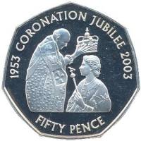 (№2003km123a) Монета Джерси 2003 год 50 Pence (50-летие коронации)