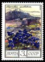 1976-111 Марка СССР Угловатая горечавка   Цветы гор Кавказа III O