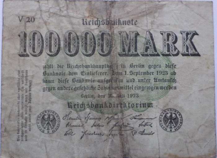 (1923) Банкнота Германия 1923 год 100 000 марок &quot;Вод знак Звёзды&quot; 4-й выпуск  F