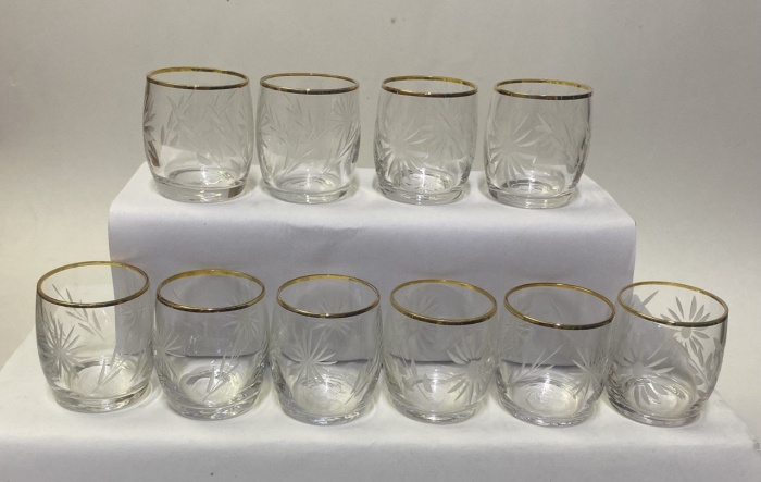 Рюмки хрусталь СССР ручная гравировка позолота 10 шт 