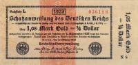 (№1923P-154) Банкнота Германия 1923 год "1,05 Goldmark = frac14; Dollar"