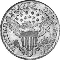 (1802, 2 над 1, узкая дата) Монета США 1802 год 1 доллар  2. Геральдический орёл  XF