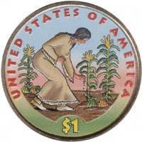 2009p Монета США 2009 год 1 доллар  Три сестры Латунь  COLOR. Цветная