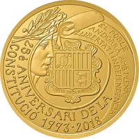 (2018) Монета Андорра 2018 год 50 евро "Конституция Андорры"  Золото Au 999  PROOF