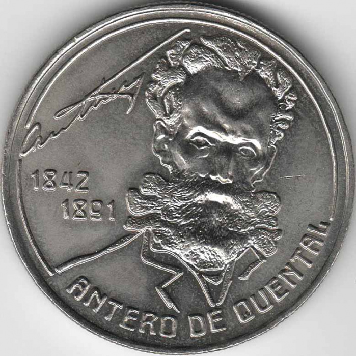 (1991) Монета Португалия 1991 год 100 эскудо &quot;Антеру Таркиниу де Кентал&quot;  Медь-Никель  UNC