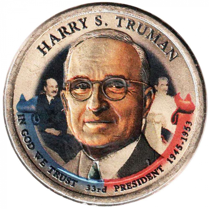 (33d) Монета США 2015 год 1 доллар &quot;Гарри Трумен&quot;  Вариант №2 Латунь  COLOR. Цветная