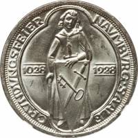 (1928a) Монета Германия Веймарская республика 1928 год 3 марки   900 лет основания Наумбурга  VF