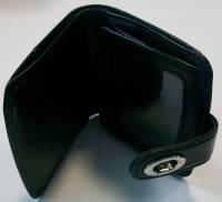 Портмоне женское "Grand", Натуральная блестящая кожа, 1 отделение на клепке с отсеками, Черное