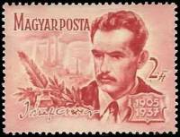 (1955-040) Марка Венгрия "Аттила Йожеф"    Поэты II Θ