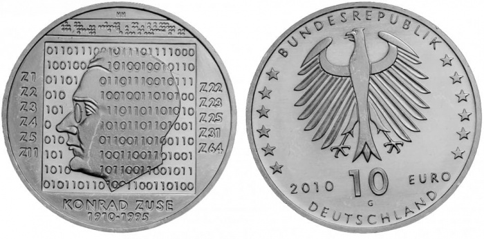 (2010J) Монета Германия (ФРГ) 2010 год 10 евро &quot;Конрад Цузе&quot;  Серебро Ag 625  PROOF