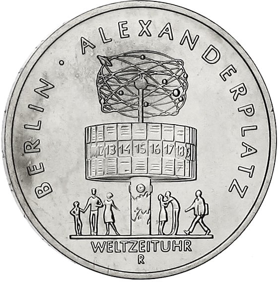 (1987A) Монета Германия (ГДР) 1987 год 5 марок &quot;Берлин Часы мира на Александерплац&quot;  Нейзильбер  UNC